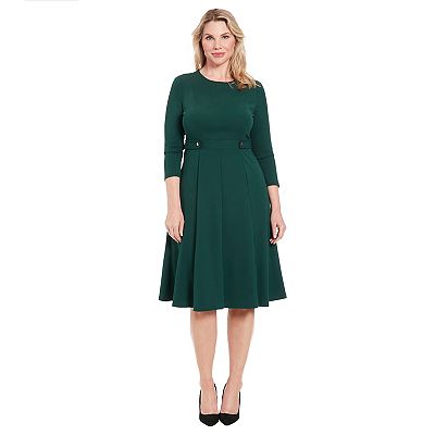 Women s London Times 3 4 Sleeve Fit Flare Midi Dress