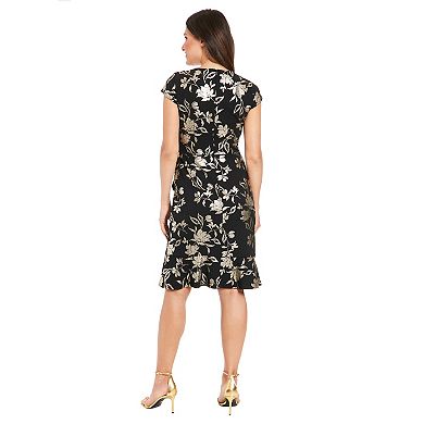 Women's London Times T-shirt Embellished Neckline Tweed Dress