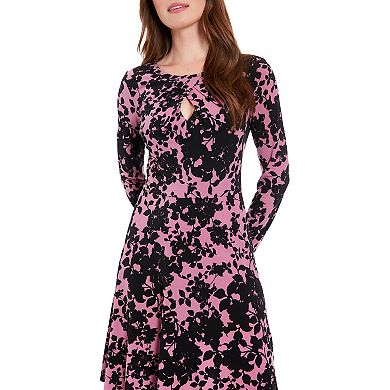 Women's London Times Floral Pleated Keyhole Fit & Flare Dress
