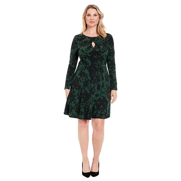 Women's London Times Floral Pleated Keyhole Fit & Flare Dress