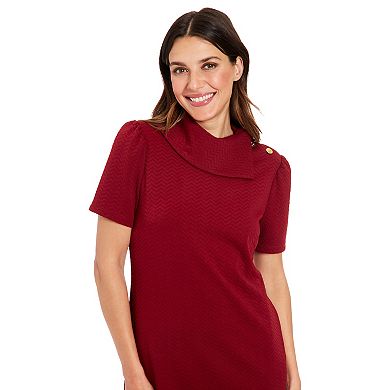 Women's London Times Envelope Neck Shoulder Button Detail Shift Dress