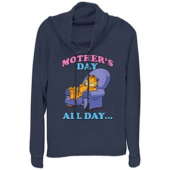 Women's Garfield Mother's Day All Day Cowlneck Graphic Lightweight Long Sleeve