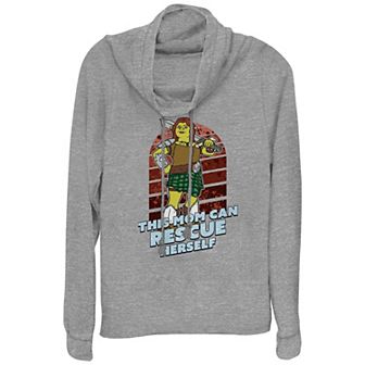 Women's Shrek This Mom Can Rescue Herself Cowlneck Graphic Lightweight Long Sleeve
