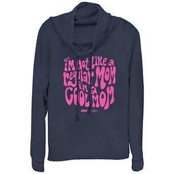 Women's Mean Girls I'm Not A Regular Mom I'm A Cool Mom Groovy Font Cowlneck Graphic Lightweight Long Sleeve