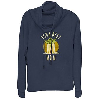 Women's Star Wars Yoda Best Mom Cowlneck Graphic Lightweight Long Sleeve
