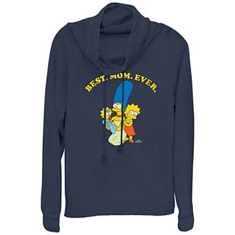 Women's The Simpsons Marge Best Mom Ever Cowlneck Graphic Lightweight Long Sleeve