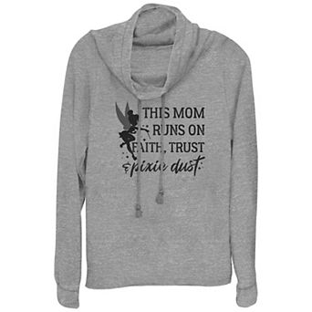 Disney's Tinker Bell This Mom Runs On Faith Trust And Pixie Dust Women's Cowlneck Graphic Lightweight Long Sleeve