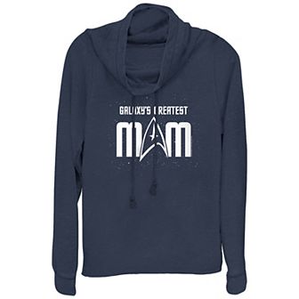 Women's Star Trek Galaxy's Greatest Mom Badge Cowlneck Graphic Lightweight Long Sleeve