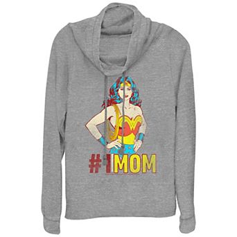 Women's Wonder Woman #1 MOM Cowlneck Graphic Lightweight Long Sleeve