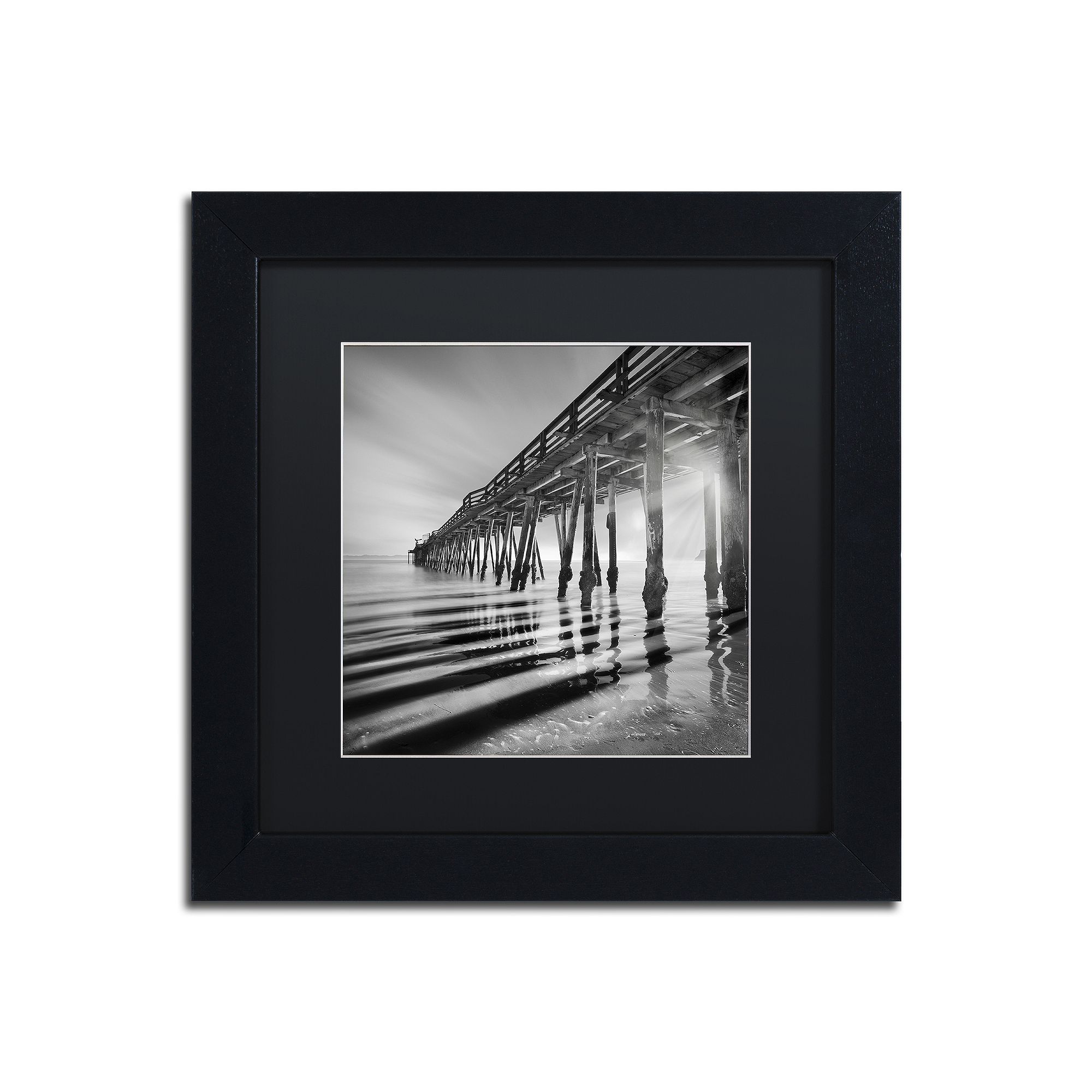 Trademark Fine Art Pier and Shadows Matted Framed Wall Art, Black Frame Bla