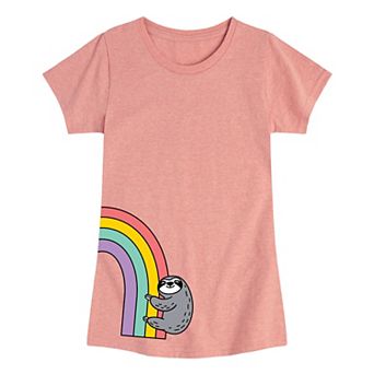Girls 7-16 Sloth Rainbow Tee