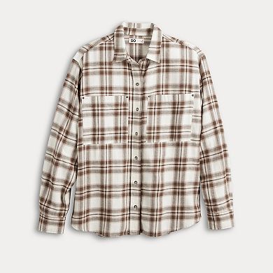 Juniors' SO® Oversized Flannel Button-Down Shirt