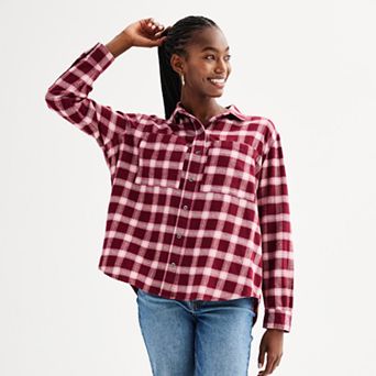 Juniors' SO® Oversized Flannel Button-Down Shirt