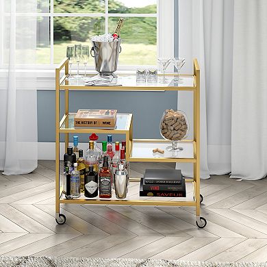 Finley & Sloane Lovett Rectangular Bar Cart with Glass Shelves