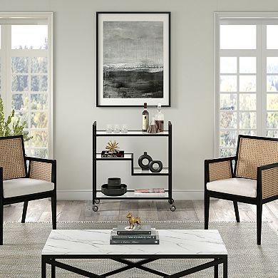 Finley & Sloane Lovett Rectangular Bar Cart with Glass Shelves