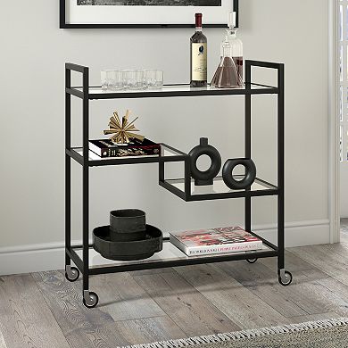 Finley & Sloane Lovett Rectangular Bar Cart with Glass Shelves