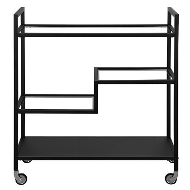 Finley & Sloane Lovett Rectangular Bar Cart with Glass and Metal Shelves
