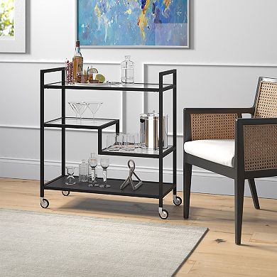 Finley & Sloane Lovett Rectangular Bar Cart with Glass and Metal Shelves