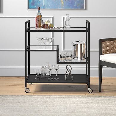 Finley & Sloane Lovett Rectangular Bar Cart with Glass and Metal Shelves
