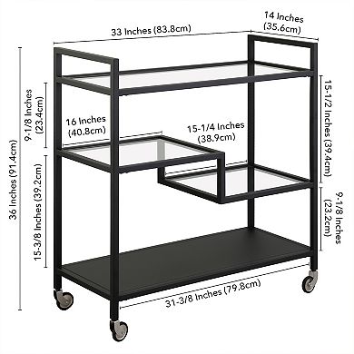 Finley & Sloane Lovett Rectangular Bar Cart with Glass and Metal Shelves