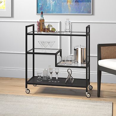 Finley & Sloane Lovett Rectangular Bar Cart with Glass and Metal Shelves