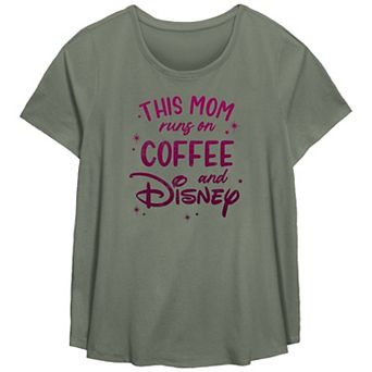 Disney This Mom Runs On Coffee And Disney Plus Size Scoop Hem Flowy Graphic Tee