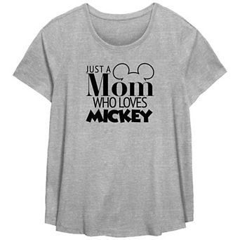 Disney Mickey Mouse Plus Size Just A Mom Who Loves Mickey Scoop Hem Flowy Graphic Tee