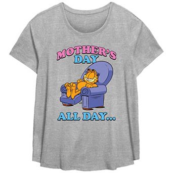 Plus Size Garfield Moether's Day All Day Scoop Hem Flowy Graphic Tee