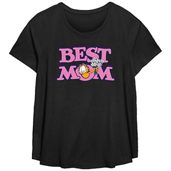 Plus Size Garfield Best Mom Scoop Hem Flowy Graphic Tee