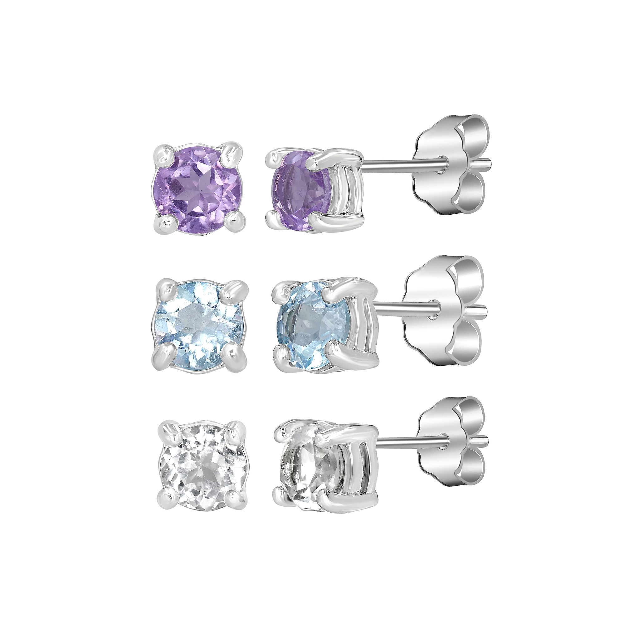 Gemistry Sterling Silver Round White Topaz & Topaz Earring Trio Set, Women