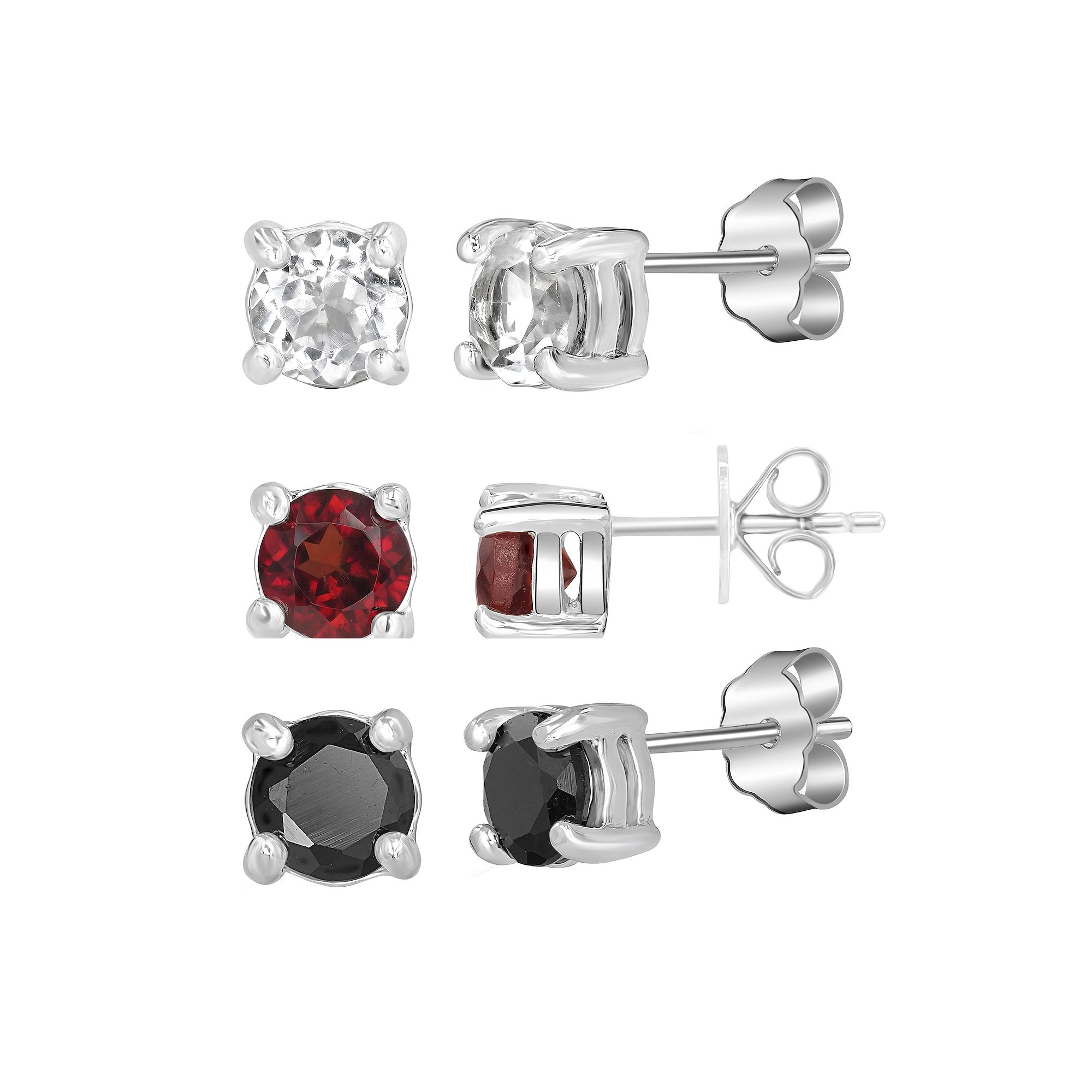 Gemistry Sterling Silver Round White Topaz & Topaz Earring Trio Set, Women