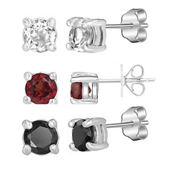 Gemistry Sterling Silver Round White Topaz & Topaz Earring Trio Set