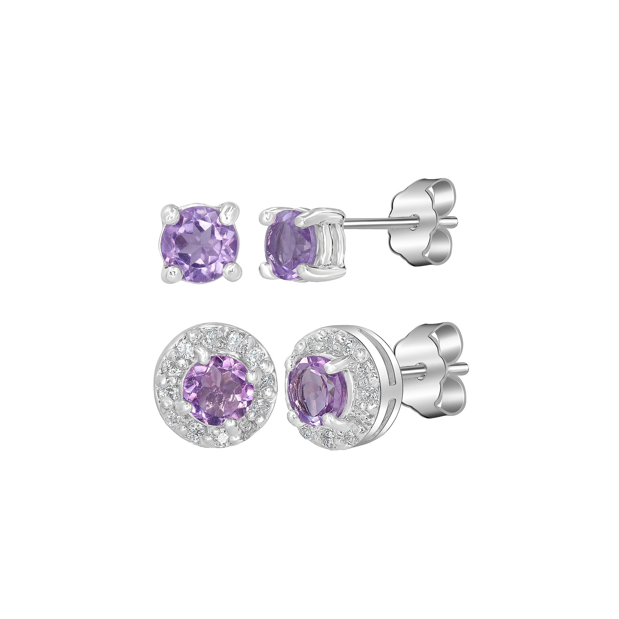 Gemistry Sterling Silver Stone Stud Halo Duo Set, Womens, Purple