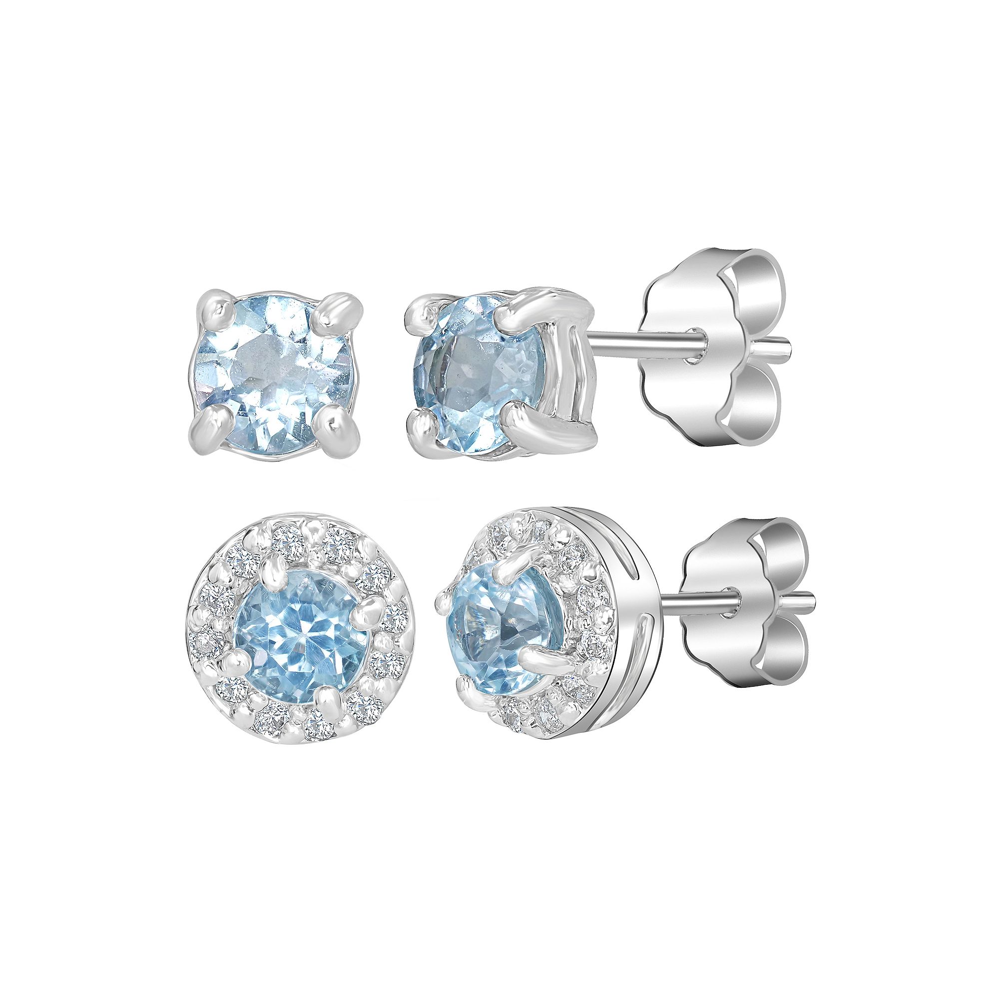 Gemistry Sterling Silver Stone Stud Halo Duo Set, Womens, Blue Topaz