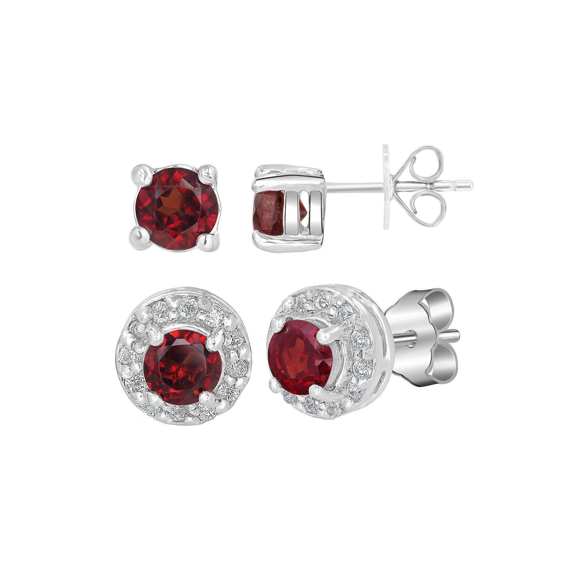 Gemistry Sterling Silver Stone Stud Halo Duo Set, Womens, Red