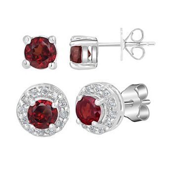 Gemistry Sterling Silver Stone Stud Halo Duo Set