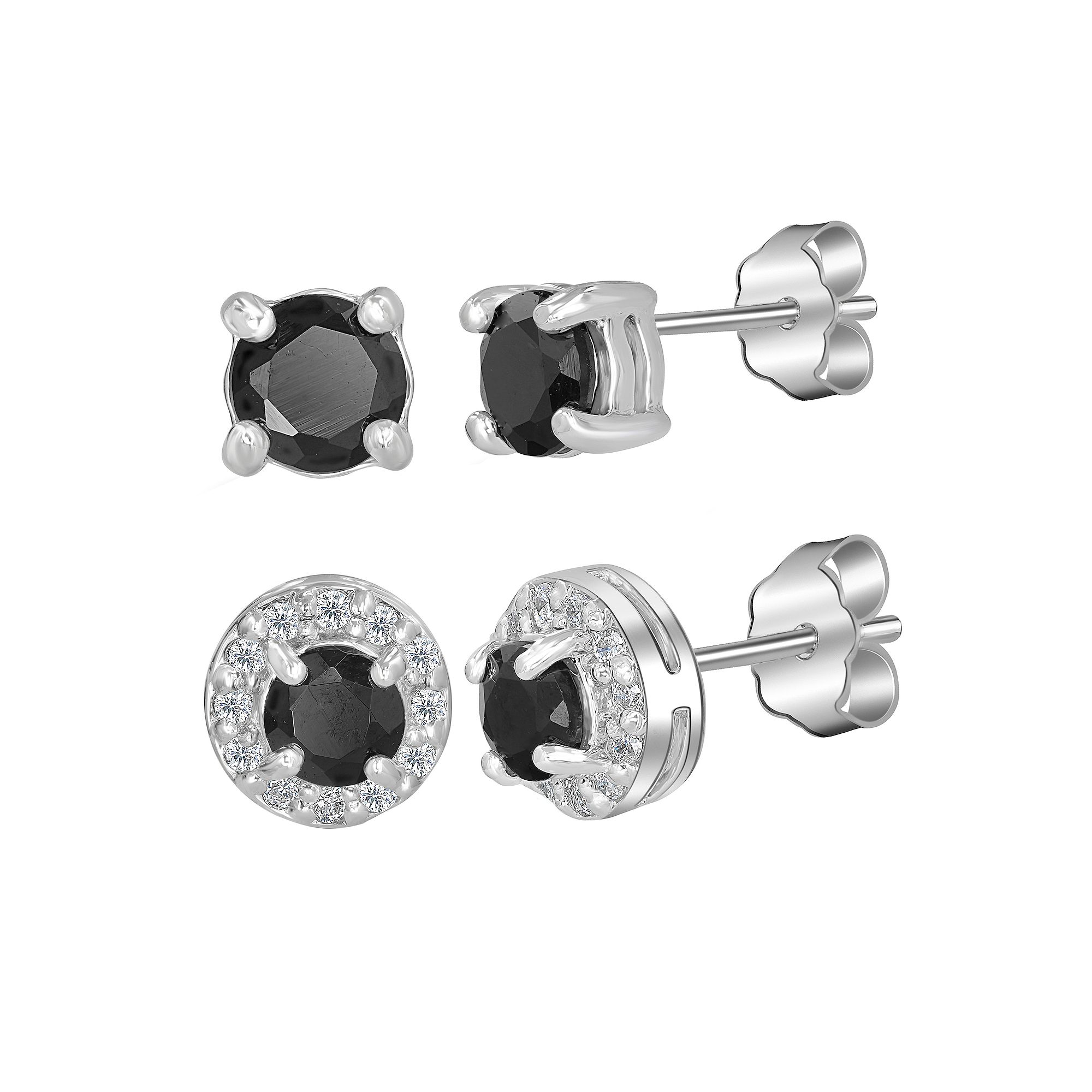 Gemistry Sterling Silver Stone Stud Halo Duo Set, Womens, Black