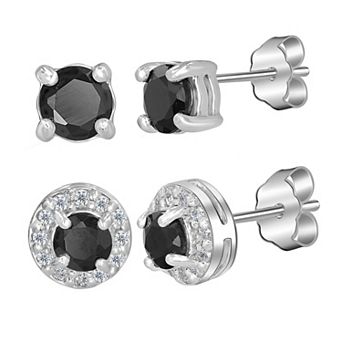 Gemistry Sterling Silver Stone Stud Halo Duo Set
