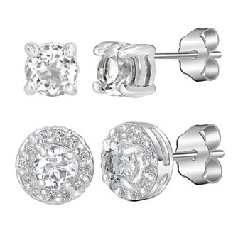 Gemistry Sterling Silver Stone Stud Halo Duo Set