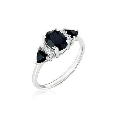 Gemistry Sterling Silver Stone & Cubic Zirconia 3 Stone Ring