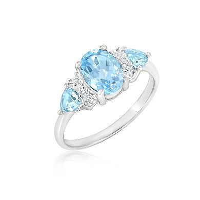 Gemistry Sterling Silver Stone & Cubic Zirconia 3 Stone Ring