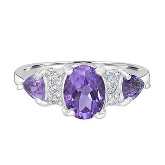 Gemistry Sterling Silver Stone & Cubic Zirconia 3 Stone Ring