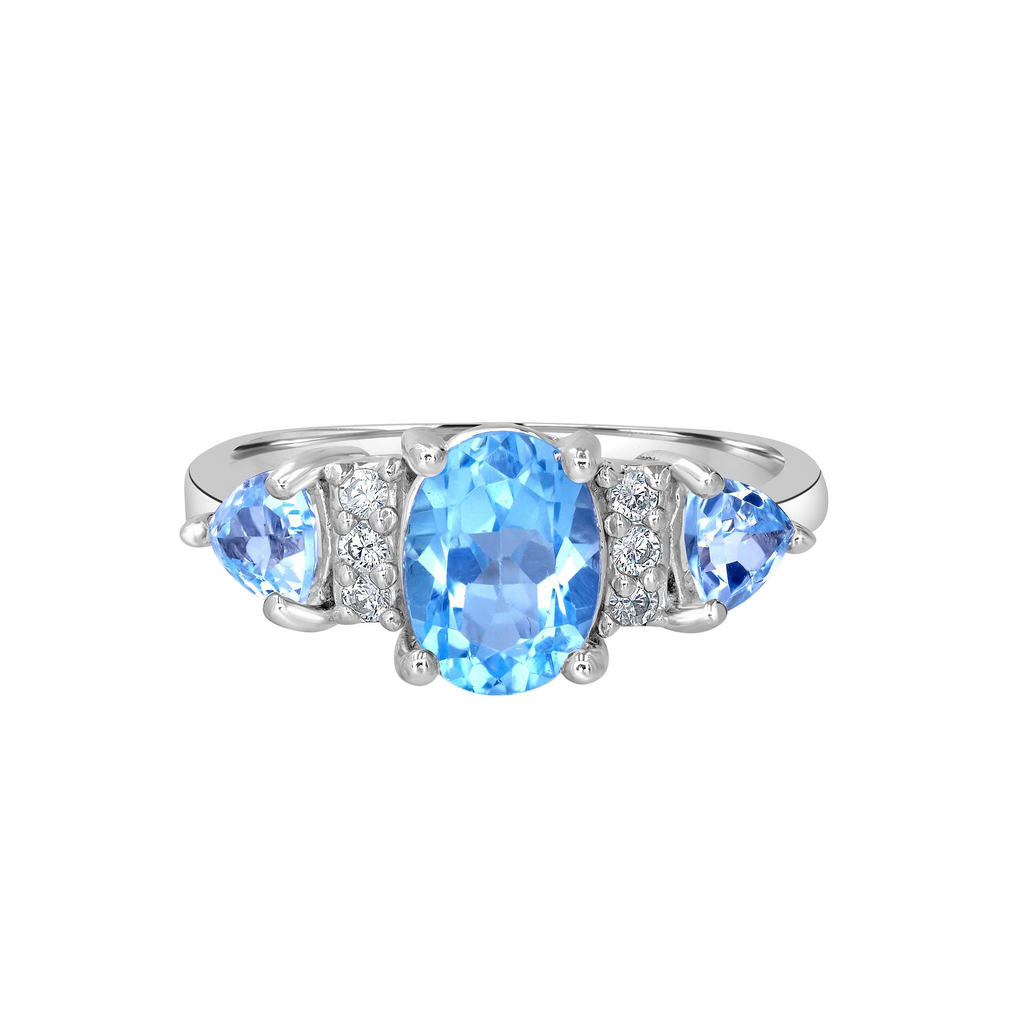 Gemistry Sterling Silver Stone & Cubic Zirconia 3 Stone Ring, Womens, Size