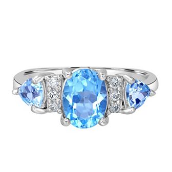 Gemistry Sterling Silver Stone & Cubic Zirconia 3 Stone Ring