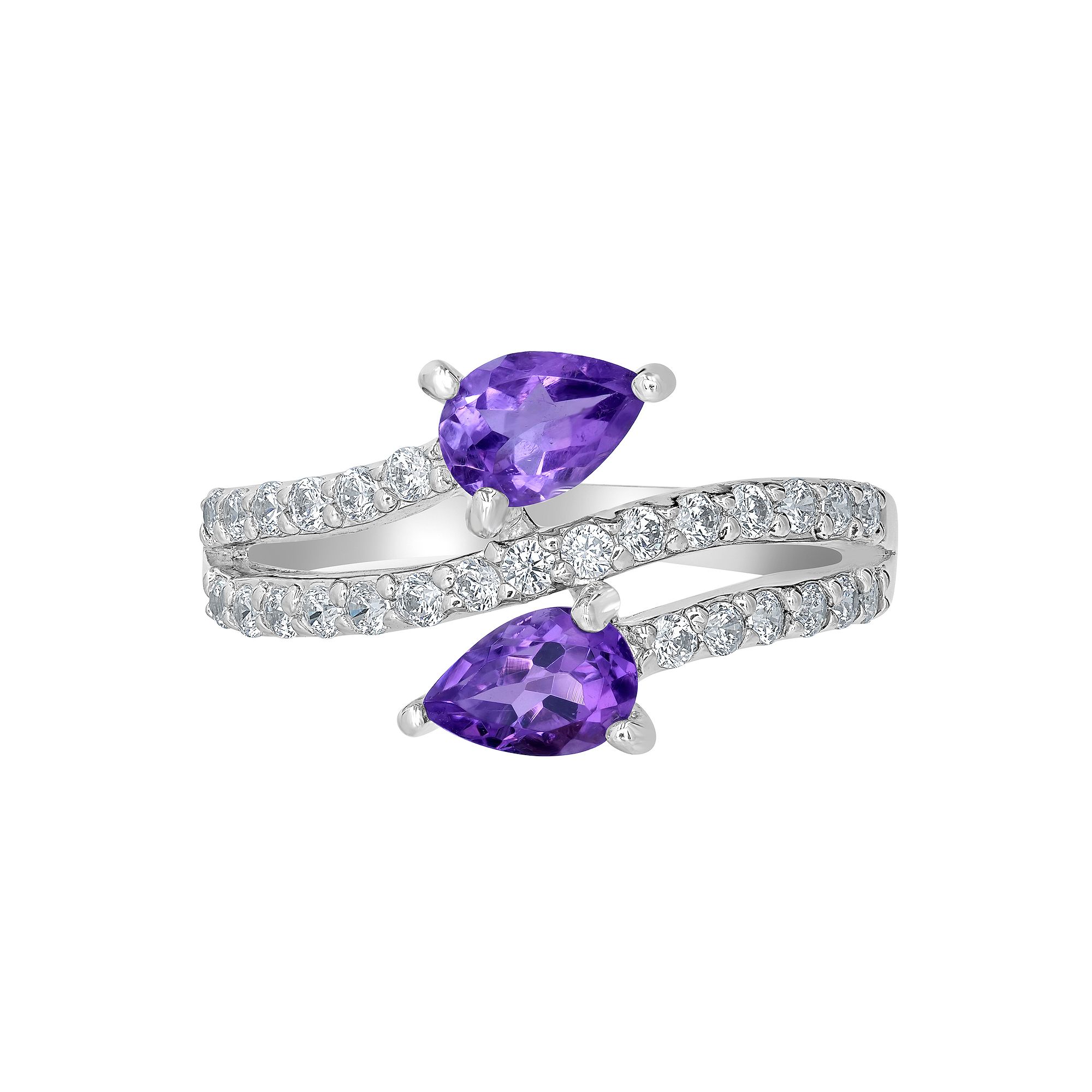 Gemistry Sterling Silver Stone & Cubic Zirconia Pear Bypass Ring, Womens, 