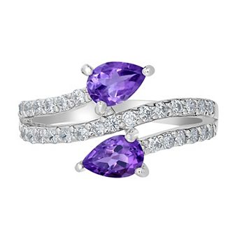 Gemistry Sterling Silver Stone & Cubic Zirconia Pear Bypass Ring