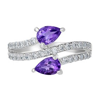 Gemistry Sterling Silver Stone & Cubic Zirconia Pear Bypass Ring