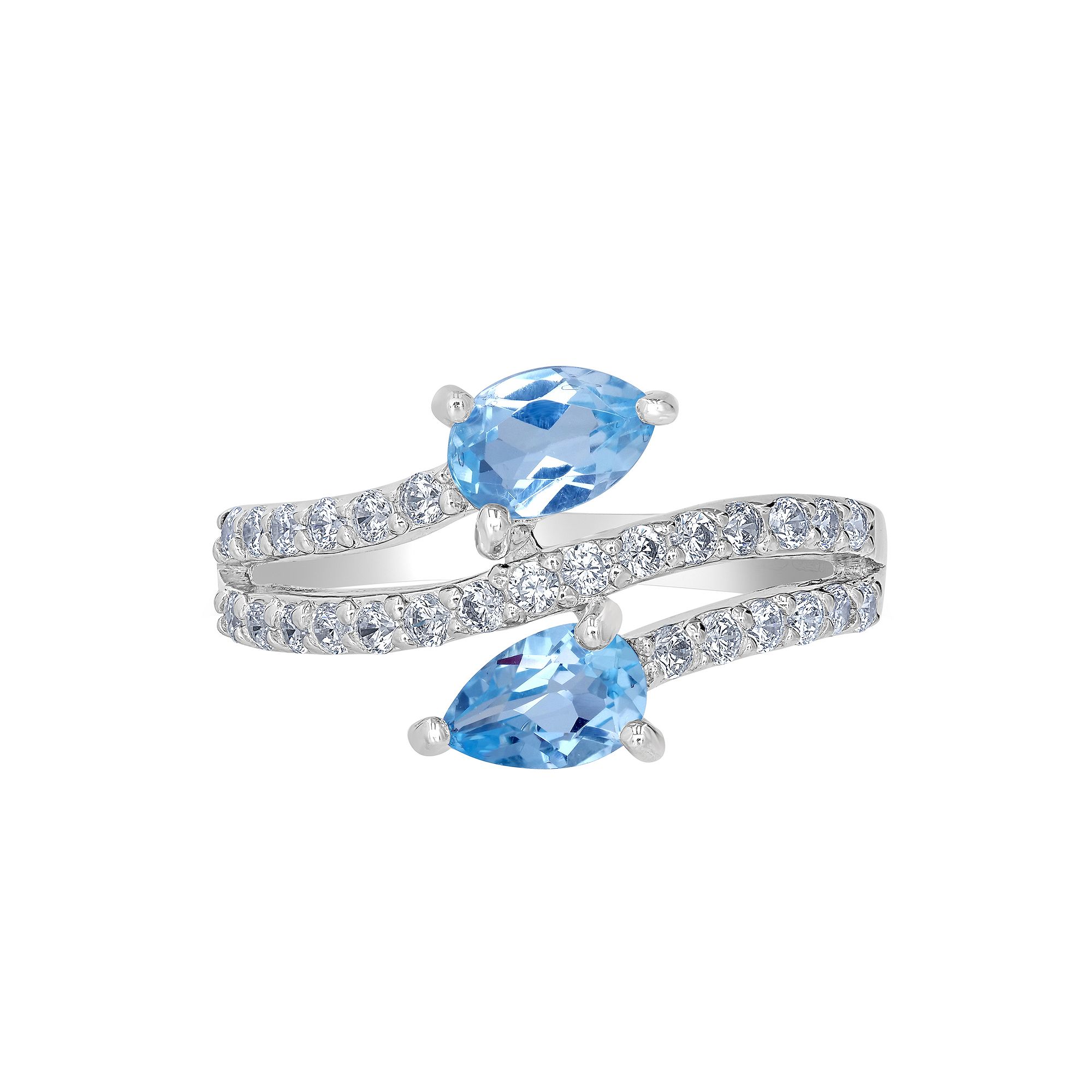 Gemistry Sterling Silver Stone & Cubic Zirconia Pear Bypass Ring, Womens, 