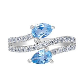 Gemistry Sterling Silver Stone & Cubic Zirconia Pear Bypass Ring