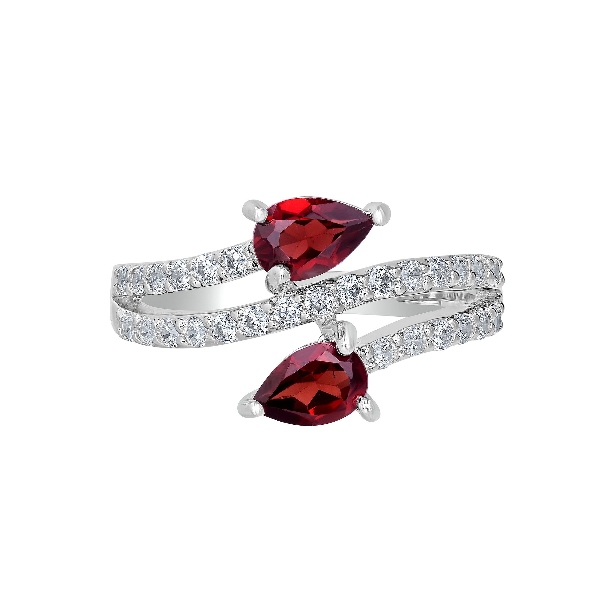 Gemistry Sterling Silver Stone & Cubic Zirconia Pear Bypass Ring, Womens, 